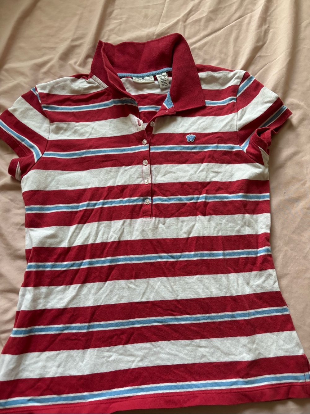 Aeropostale Red & White Striped Polo Shirt